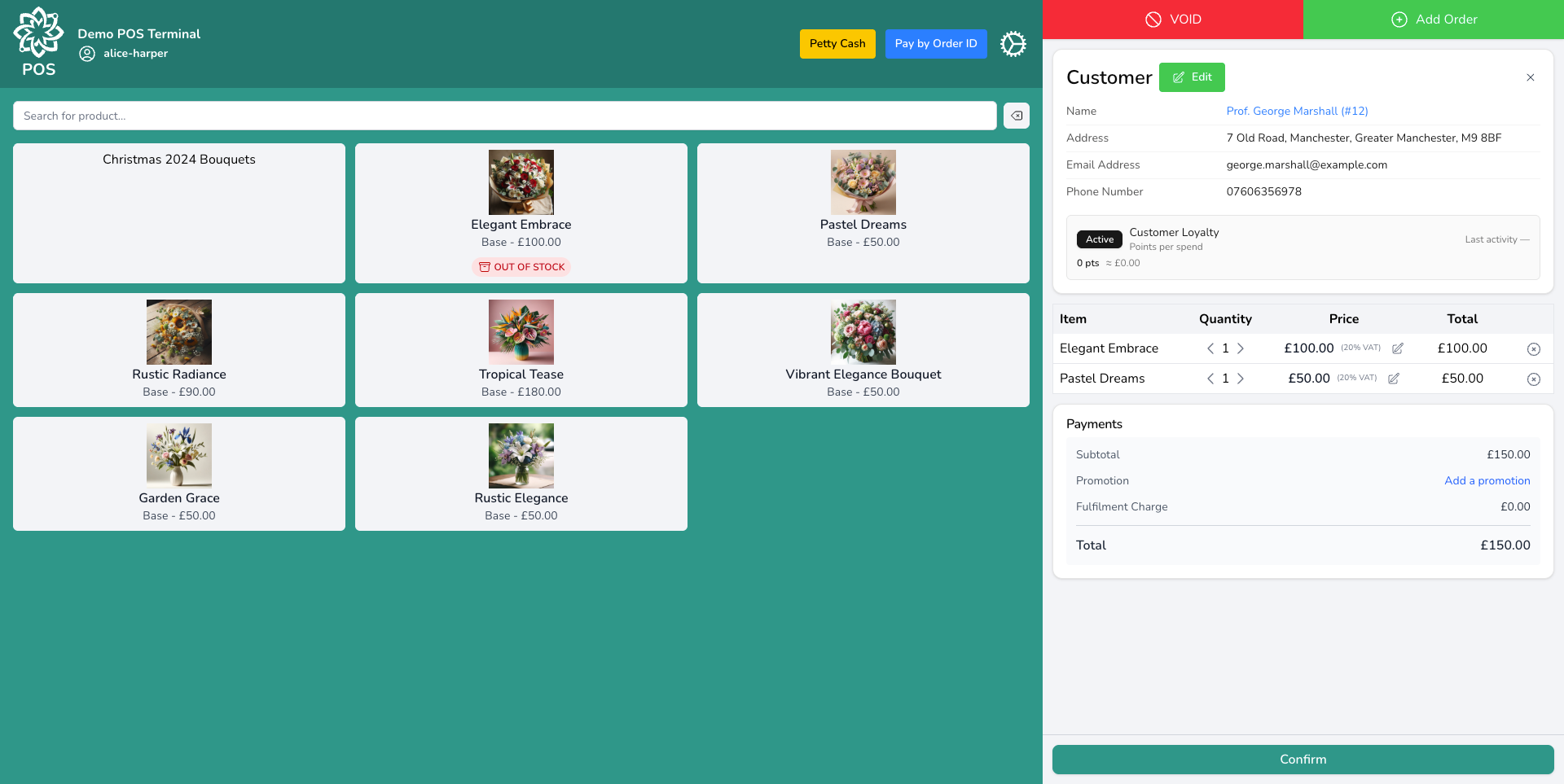 Digital Florists point of sale checkout screen