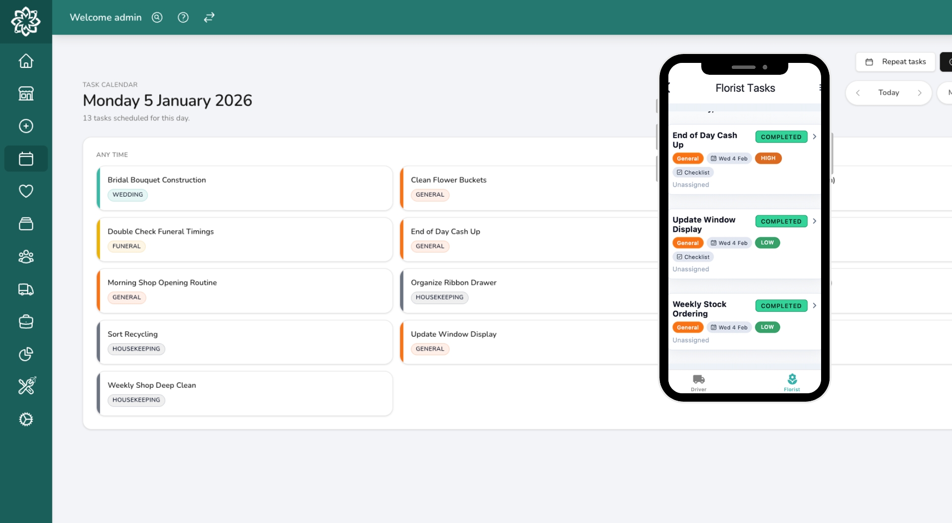 Digital Florists task board with team assignments
