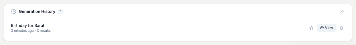 Every set you generate is saved here, so you can reopen a message you wrote earlier.