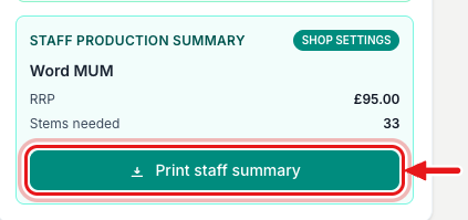 The staff production summary, with the Print staff summary button that downloads a PDF for the workroom.