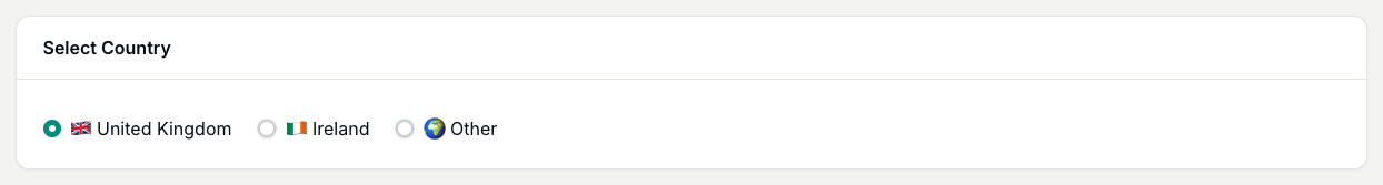 Choose UK, Ireland or Other. Ireland adds a Budget Year selector so the tool uses the right tax bands.