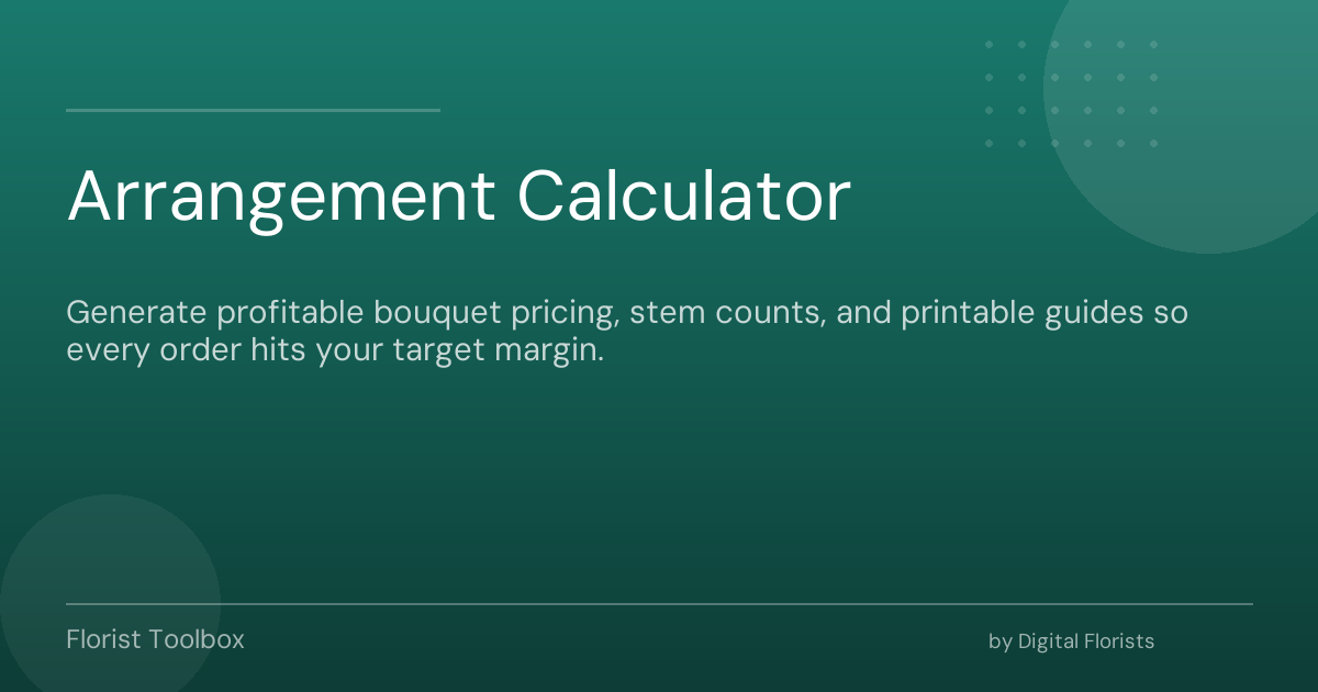 Flower stem calculator screenshot showing live pricing with stems, labour and VAT